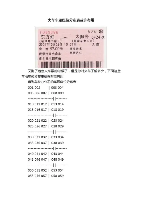 火车车厢座位分布表或许有用