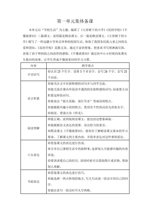 统编版教材三年级上册语文集体备课