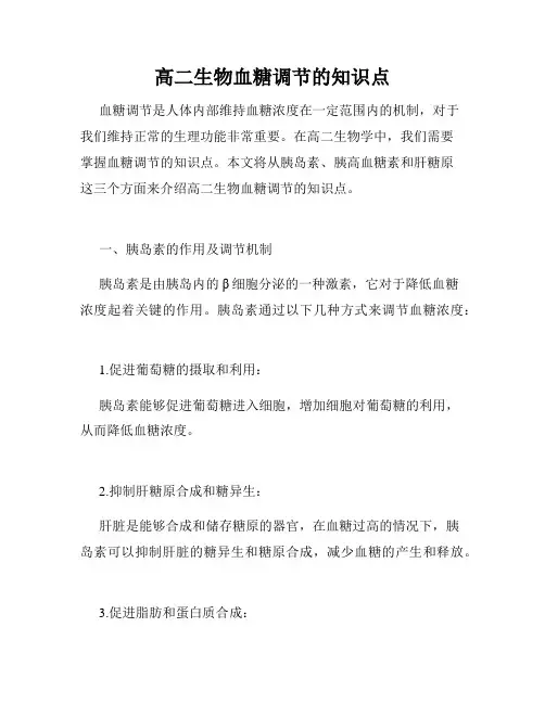 高二生物血糖调节的知识点