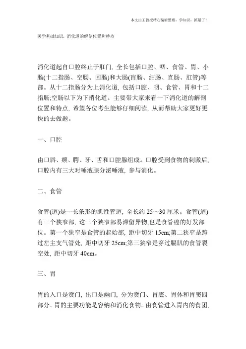 医学基础知识：消化道的解剖位置和特点
