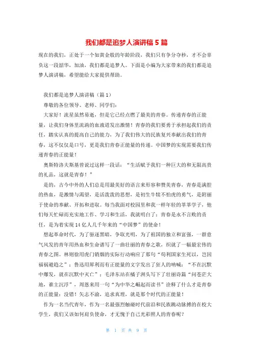 我们都是追梦人演讲稿5篇