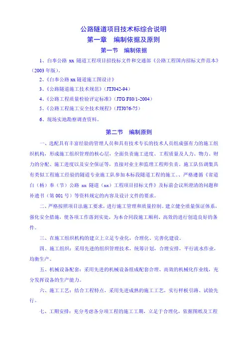 公路隧道项目技术标综合说明