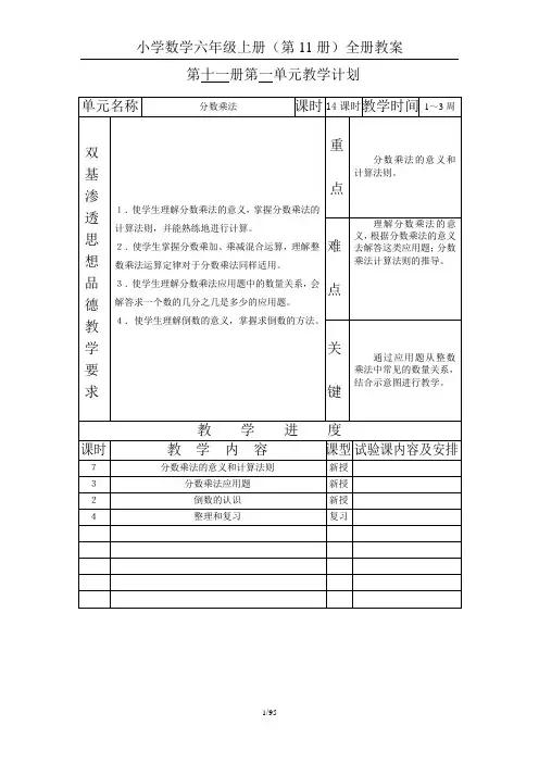 小学数学六年级上册(第11册)全册教案