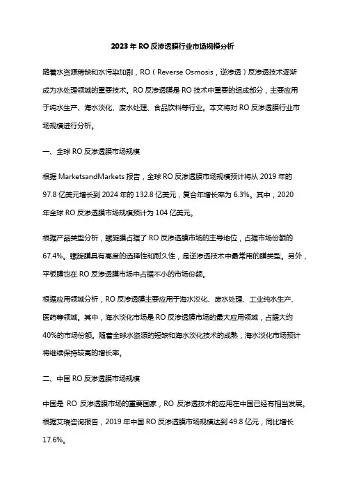2023年RO反渗透膜行业市场规模分析