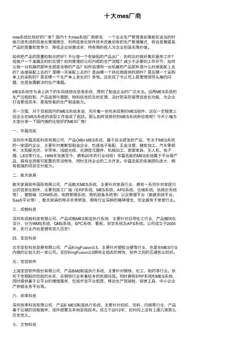 十大mes厂商