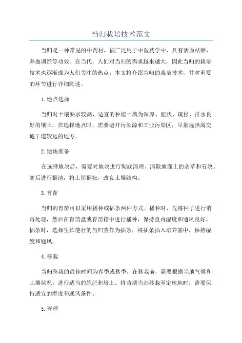 当归栽培技术范文