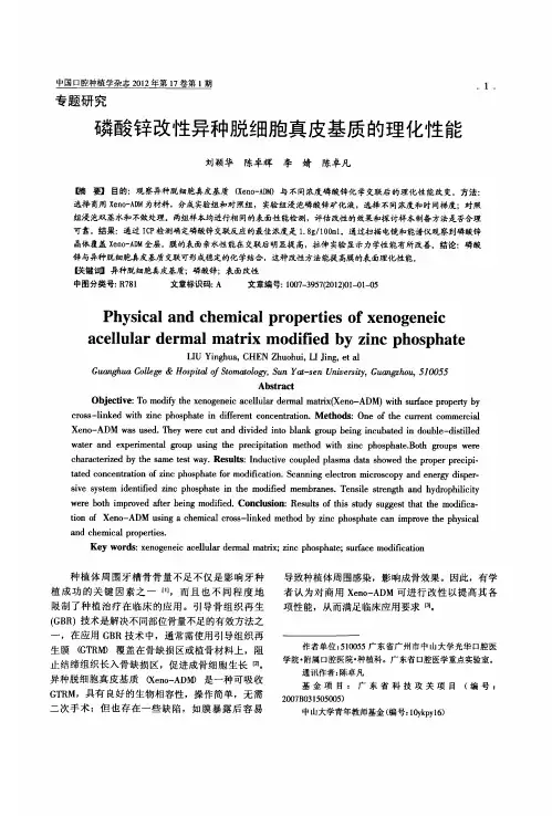 磷酸锌改性异种脱细胞真皮基质的理化性能