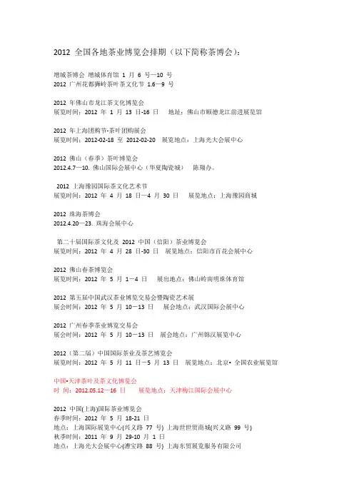 2012 全国各地茶业博览会排期