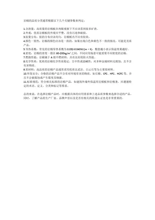 岩棉品质分类