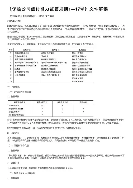 《保险公司偿付能力监管规则1—17号》文件解读
