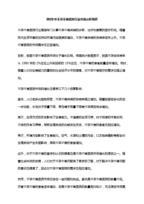 2023年不孕不育医院行业市场分析现状
