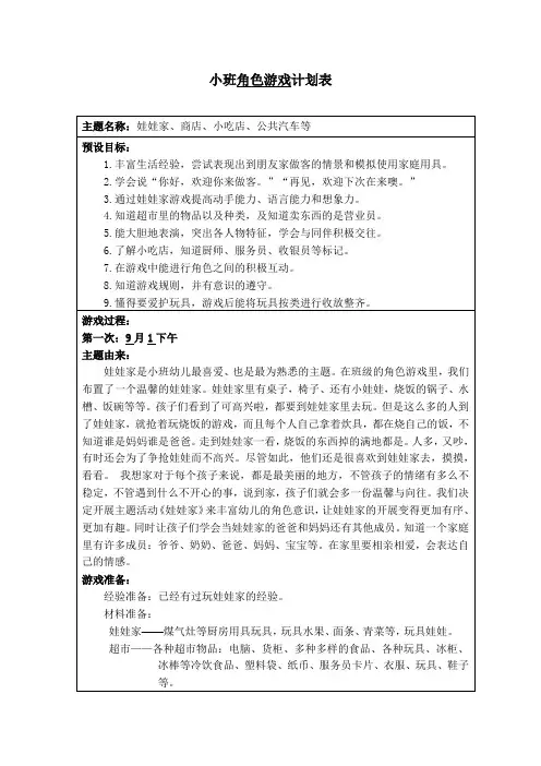 幼儿园 角色游戏：娃娃家