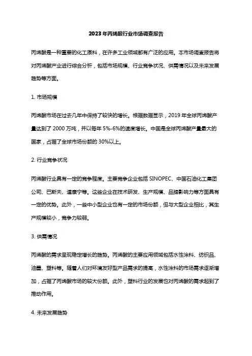 2023年丙烯酸行业市场调查报告