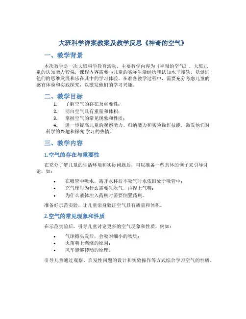 大班科学详案教案及教学反思《神奇的空气》