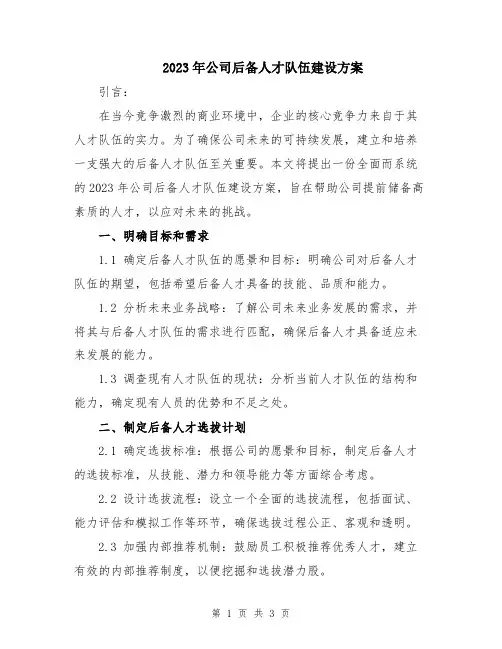 2023年公司后备人才队伍建设方案