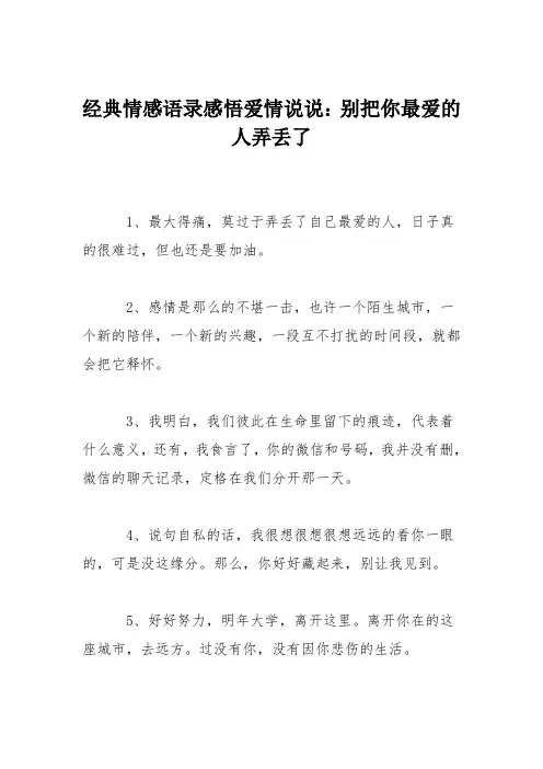 经典情感语录感悟爱情说说：别把你最爱的人弄丢了