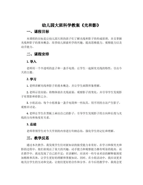 幼儿园大班科学教案《光和影》含反思
