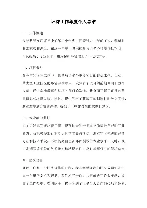 环评工作年度个人总结