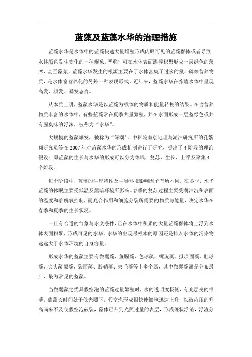 蓝藻及蓝藻水华的治理措施