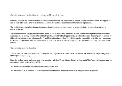 HRAC-Classification of Herbicides According to Mod