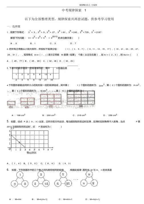 2018年中考数学规律探索题(中考找规律题目_有答案解析)