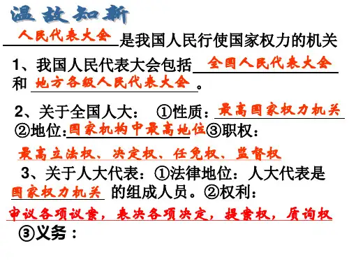 高一思政必修3(2019版)政治与法治_《人民代表大会制度：我国的根本政治制度》新课讲知课件1