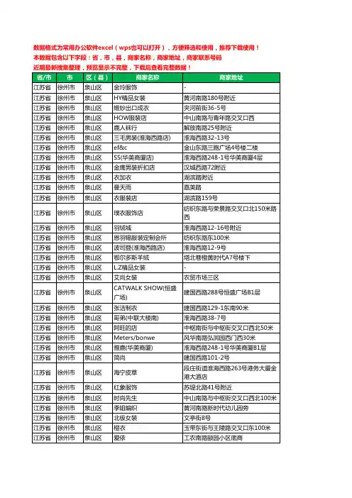 2020新版江苏省徐州市泉山区服装工商企业公司商家名录名单黄页联系电话号码地址大全655家