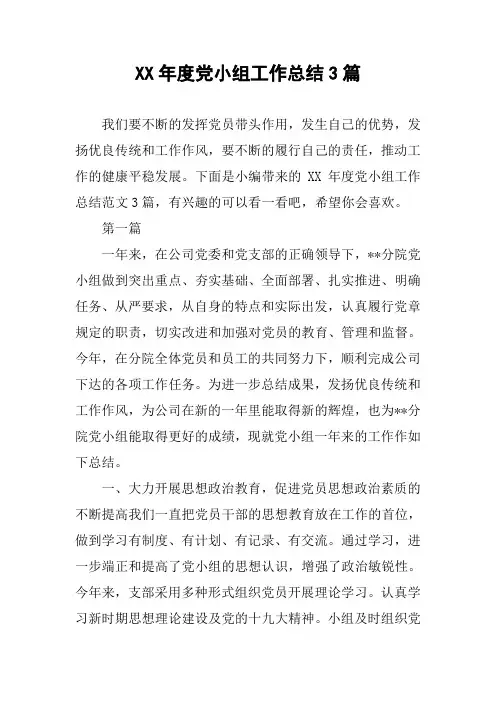 XX年度党小组工作总结3篇