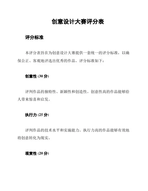 创意设计大赛评分表