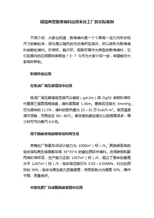 精馏典型散堆填料应用来自工厂的实际案例