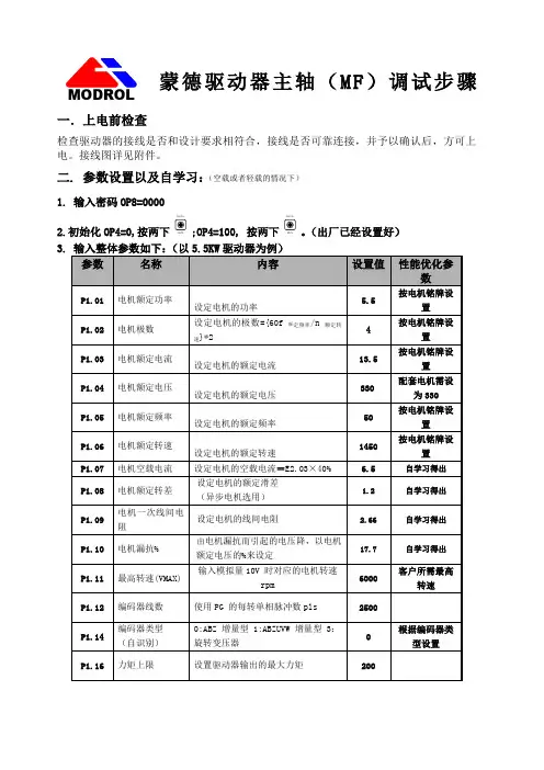 蒙德驱动器主轴mf)调试步骤