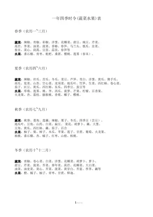一年四季水果蔬菜时令表(规范)