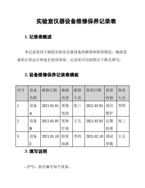 实验室仪器设备维修保养记录表