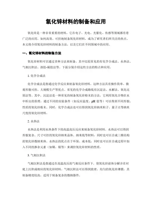 氧化锌材料的制备和应用