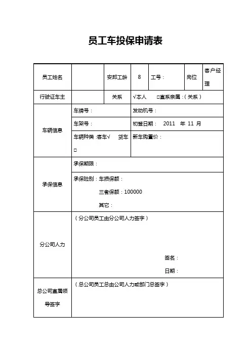 最新员工车的投保申请单[1]