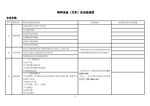 特种设备(叉车)安全检查表