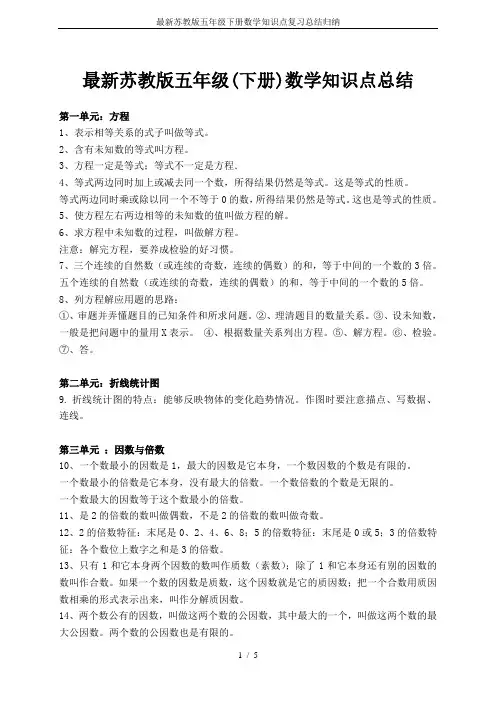 最新苏教版五年级下册数学知识点复习总结归纳