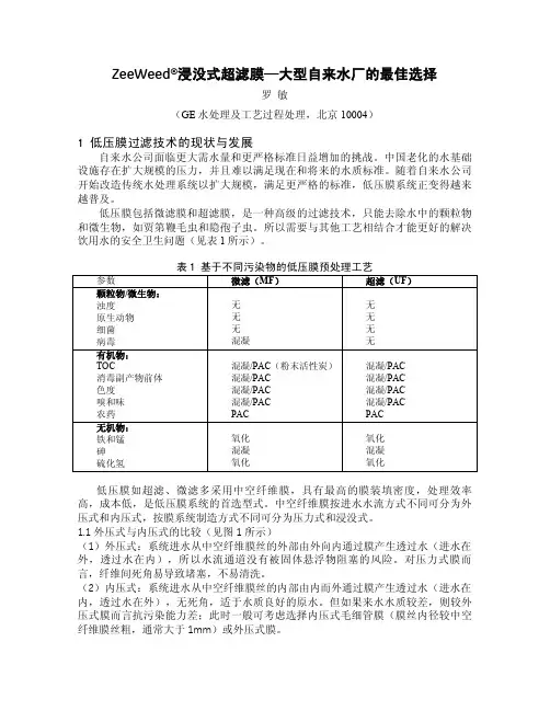 ZeeWeed浸没式超滤膜—大型自来水厂的最佳选择
