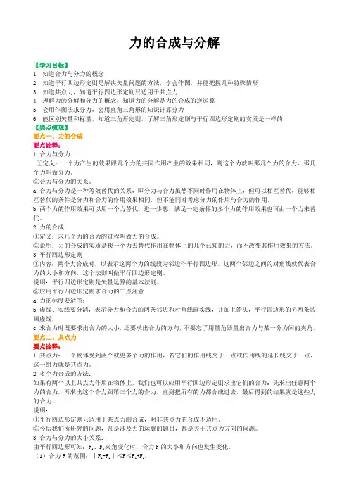 高中物理必修一    力学重点  力的合成与分解 (含练习解析)