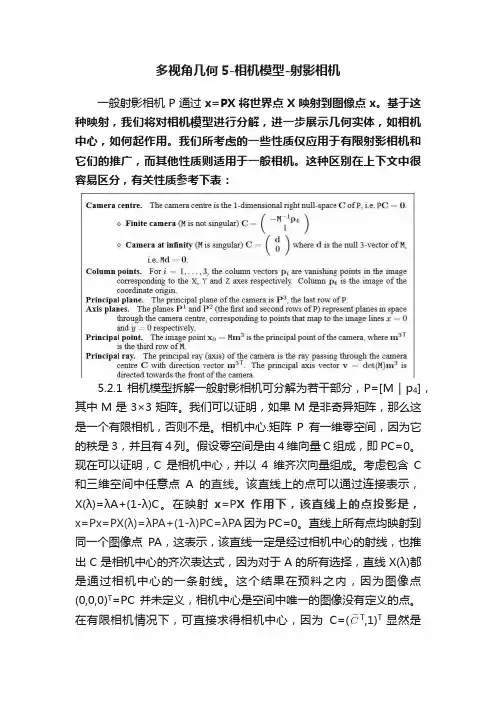 多视角几何5-相机模型-射影相机