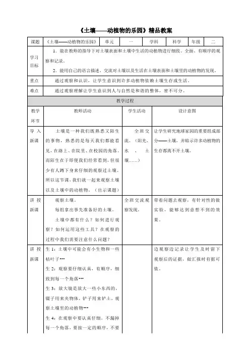 教科版(新)小学二年级上册科学 《土壤——动植物的乐园》精品教案2