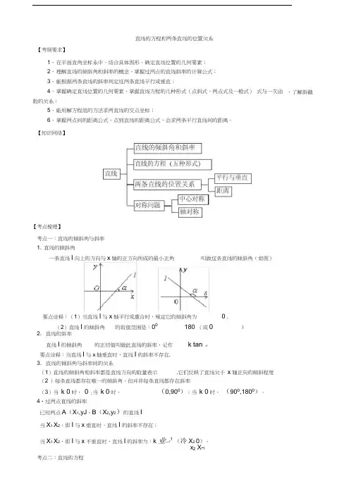 直线的方程和两条直线的位置关系讲课教案