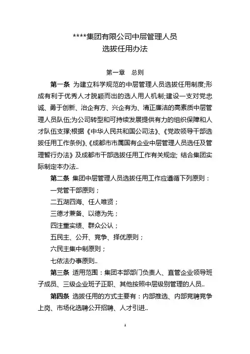 集团有限公司中层管理人员选拔任用办法