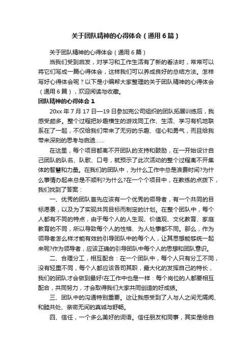 关于团队精神的心得体会（通用6篇）