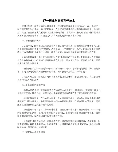 虾—稻连作高效种养技术
