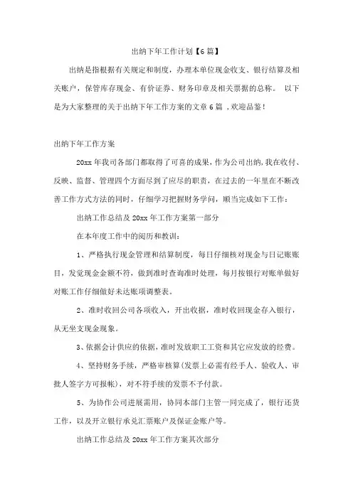 出纳下年工作计划【6篇】