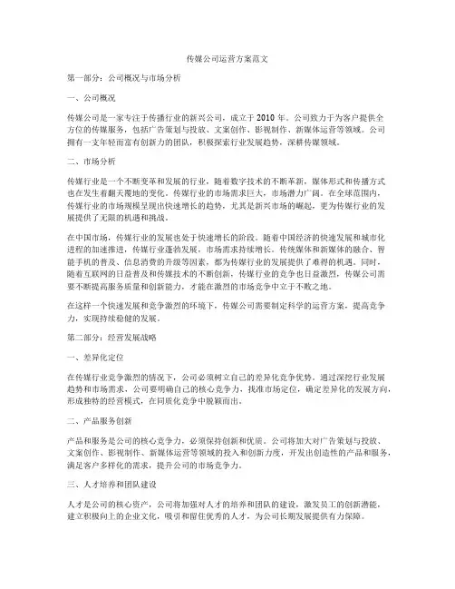 传媒公司运营方案范文
