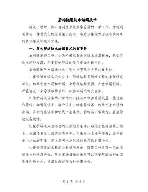 盾构隧道防水堵漏技术