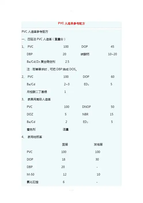 PVC人造革参考配方