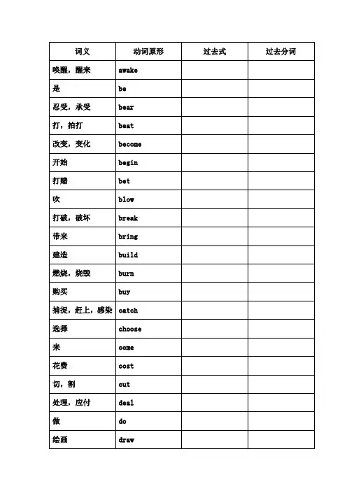 中考英语不规则动词表过去式过去分词默写版